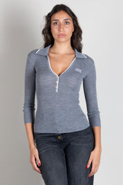 Elisabetta Franchi Polo In Maglia a Costine MK17B66E2 GRIGIO MELANGE/AVORI