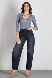 Elisabetta Franchi Polo In Maglia a Costine MK17B66E2 GRIGIO MELANGE/AVORI