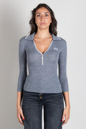 Elisabetta Franchi Polo In Maglia a Costine MK17B66E2 GRIGIO MELANGE/AVORI