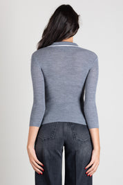 Elisabetta Franchi Polo In Maglia a Costine MK17B66E2 GRIGIO MELANGE/AVORI