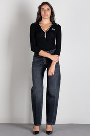 Elisabetta Franchi Polo In Maglia a Costine MK17B66E2 NERO/BURRO