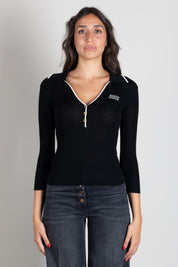 Elisabetta Franchi Polo In Maglia a Costine MK17B66E2 NERO/BURRO