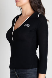 Elisabetta Franchi Polo In Maglia a Costine MK17B66E2 NERO/BURRO