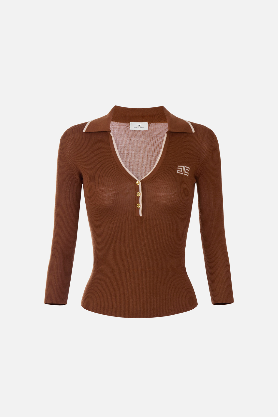Elisabetta Franchi Polo In Maglia a Costine MK17B66E2 SIGARO/NUDE