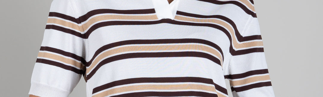 Angela Davis Polo In Maglia a Righe Bicolor RP9A56 MORO