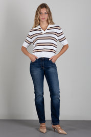 Angela Davis Polo In Maglia a Righe Bicolor RP9A56 MORO