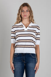 Angela Davis Polo In Maglia a Righe Bicolor RP9A56 MORO