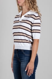 Angela Davis Polo In Maglia a Righe Bicolor RP9A56 MORO