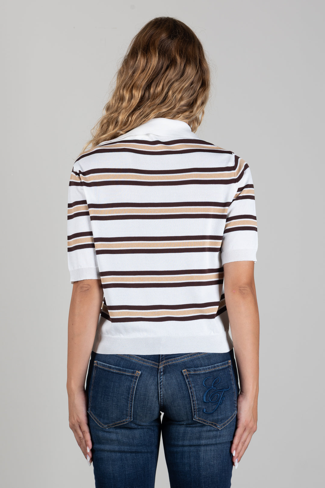 Angela Davis Polo In Maglia a Righe Bicolor RP9A56 MORO