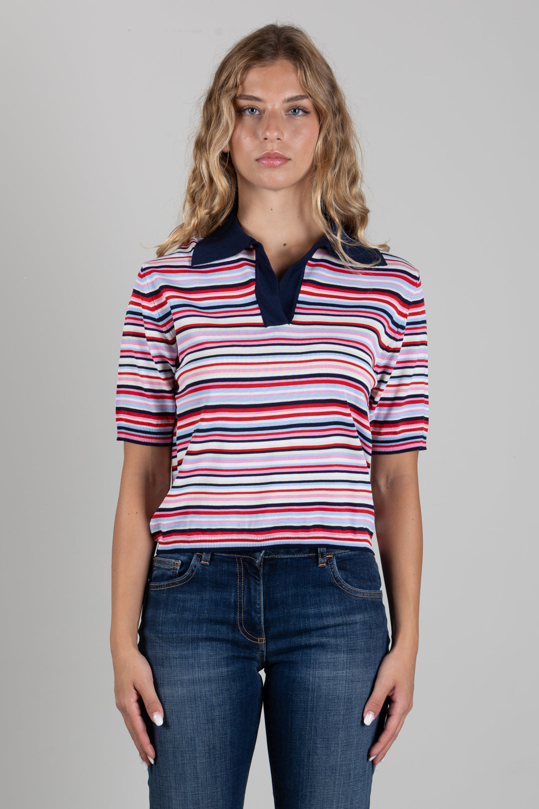 Angela Davis Polo In Maglia a Righe Multicolor RP9PA63 BLU