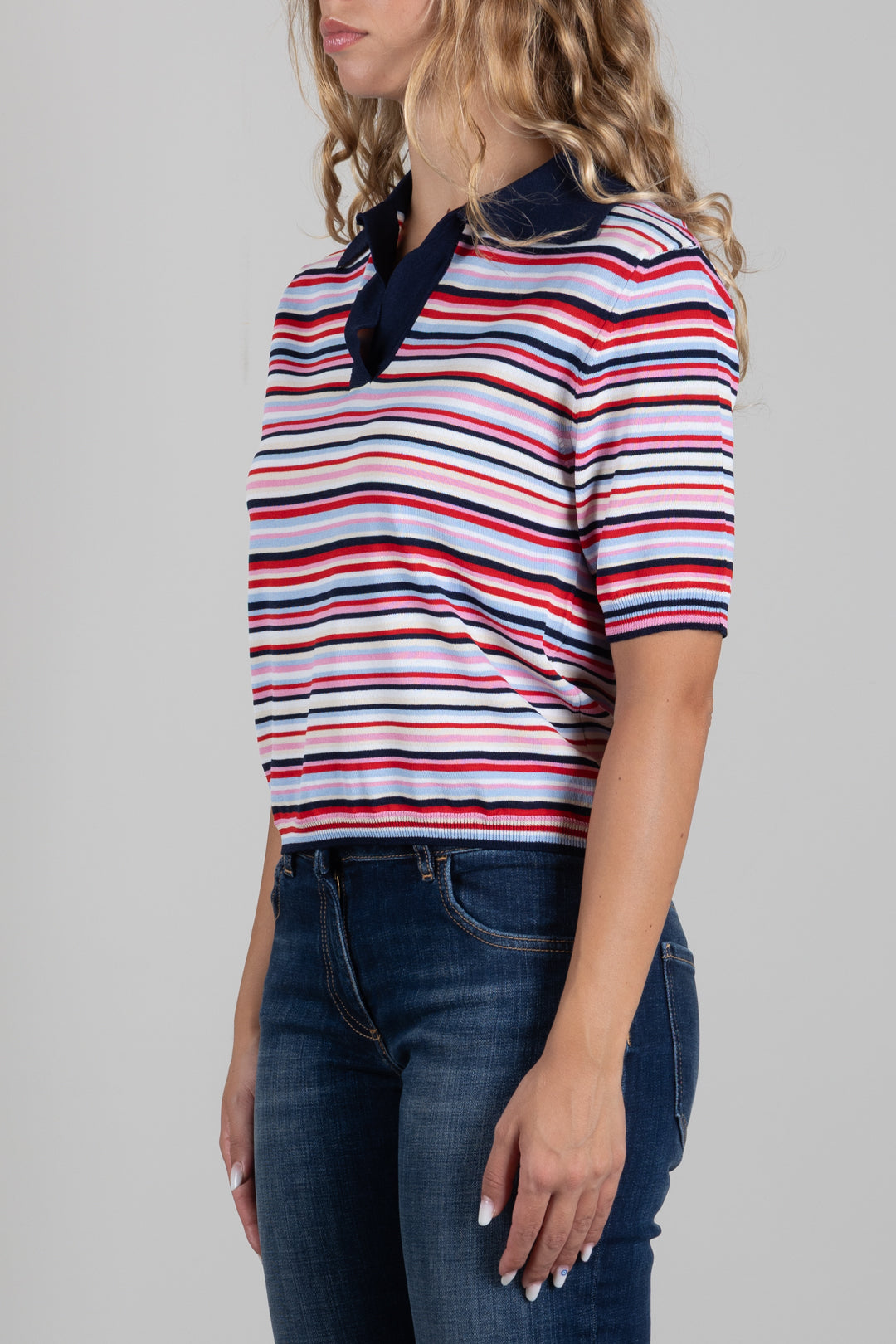 Angela Davis Polo In Maglia a Righe Multicolor RP9PA63 BLU