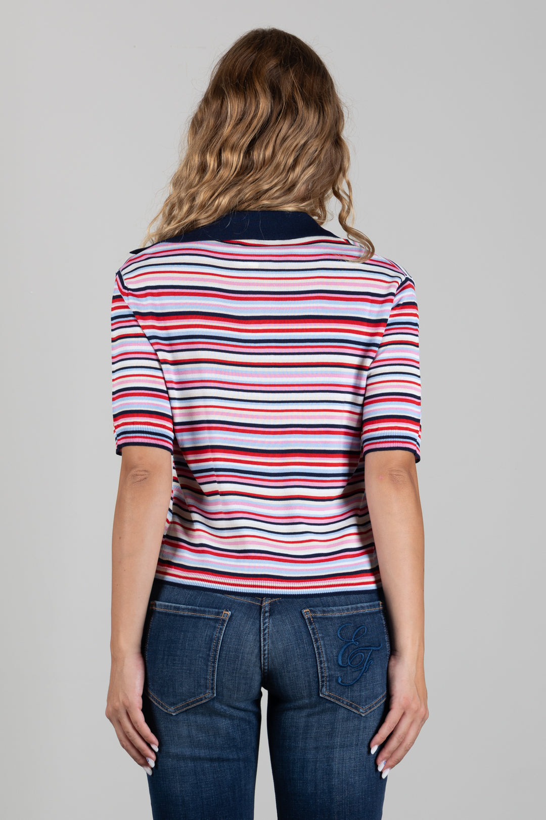 Angela Davis Polo In Maglia a Righe Multicolor RP9PA63 BLU