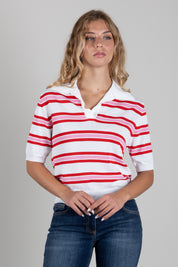 Angela Davis Polo In Maglia a Righe Rosse e Rosa RP9PA56 ROSSO