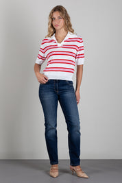 Angela Davis Polo In Maglia a Righe Rosse e Rosa RP9PA56 ROSSO