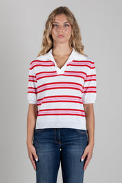 Angela Davis Polo In Maglia a Righe Rosse e Rosa RP9PA56 ROSSO