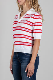 Angela Davis Polo In Maglia a Righe Rosse e Rosa RP9PA56 ROSSO