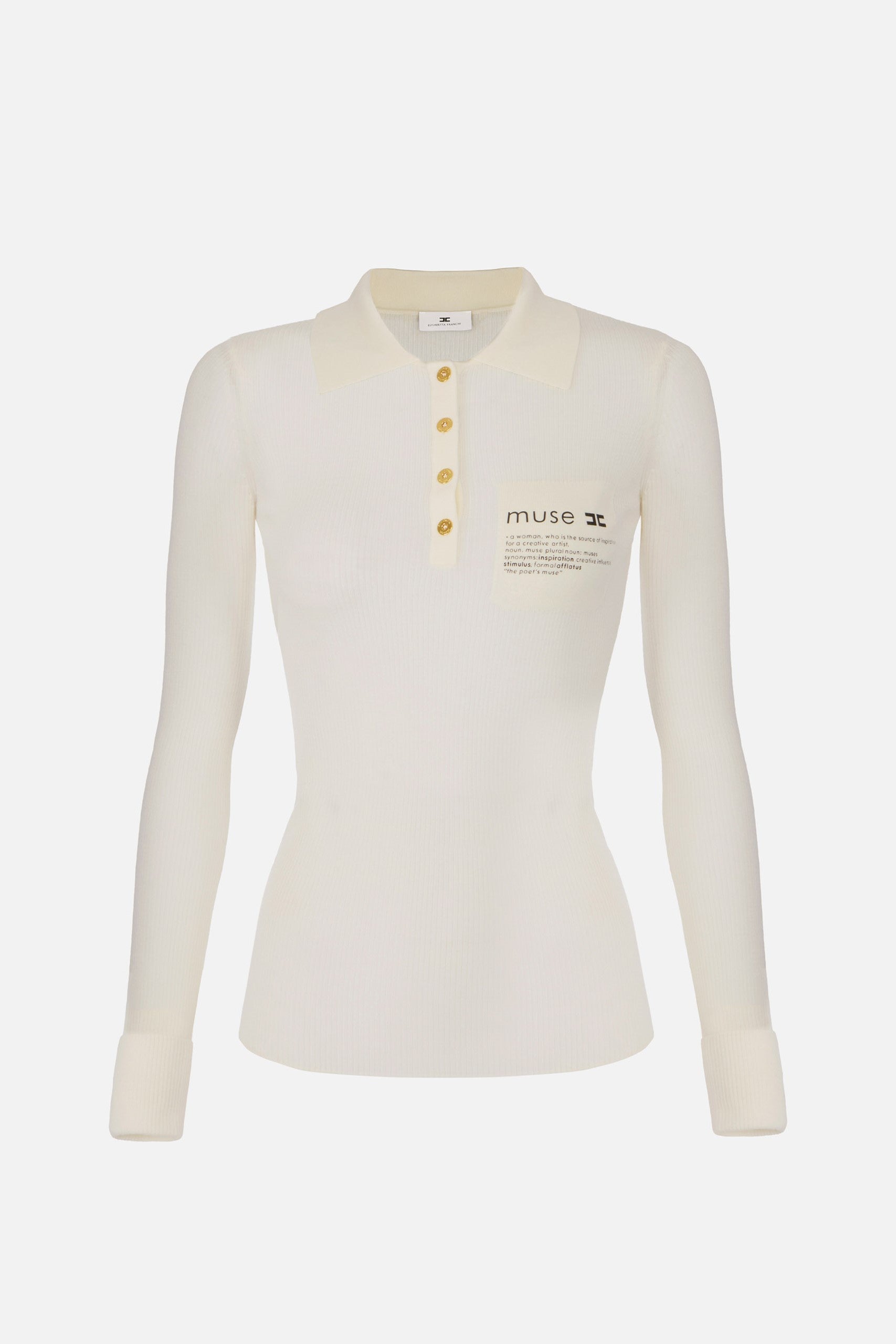 Elisabetta Franchi Polo In Maglia con Stampa Lettering Muse MK40B57E2 MILK