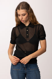 Elisabetta Franchi Polo In Maglia Velata con Bottoni Logo MK80B63E2 NERO