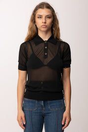 Elisabetta Franchi Polo In Maglia Velata con Bottoni Logo MK80B63E2 NERO