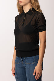 Elisabetta Franchi Polo In Maglia Velata con Bottoni Logo MK80B63E2 NERO