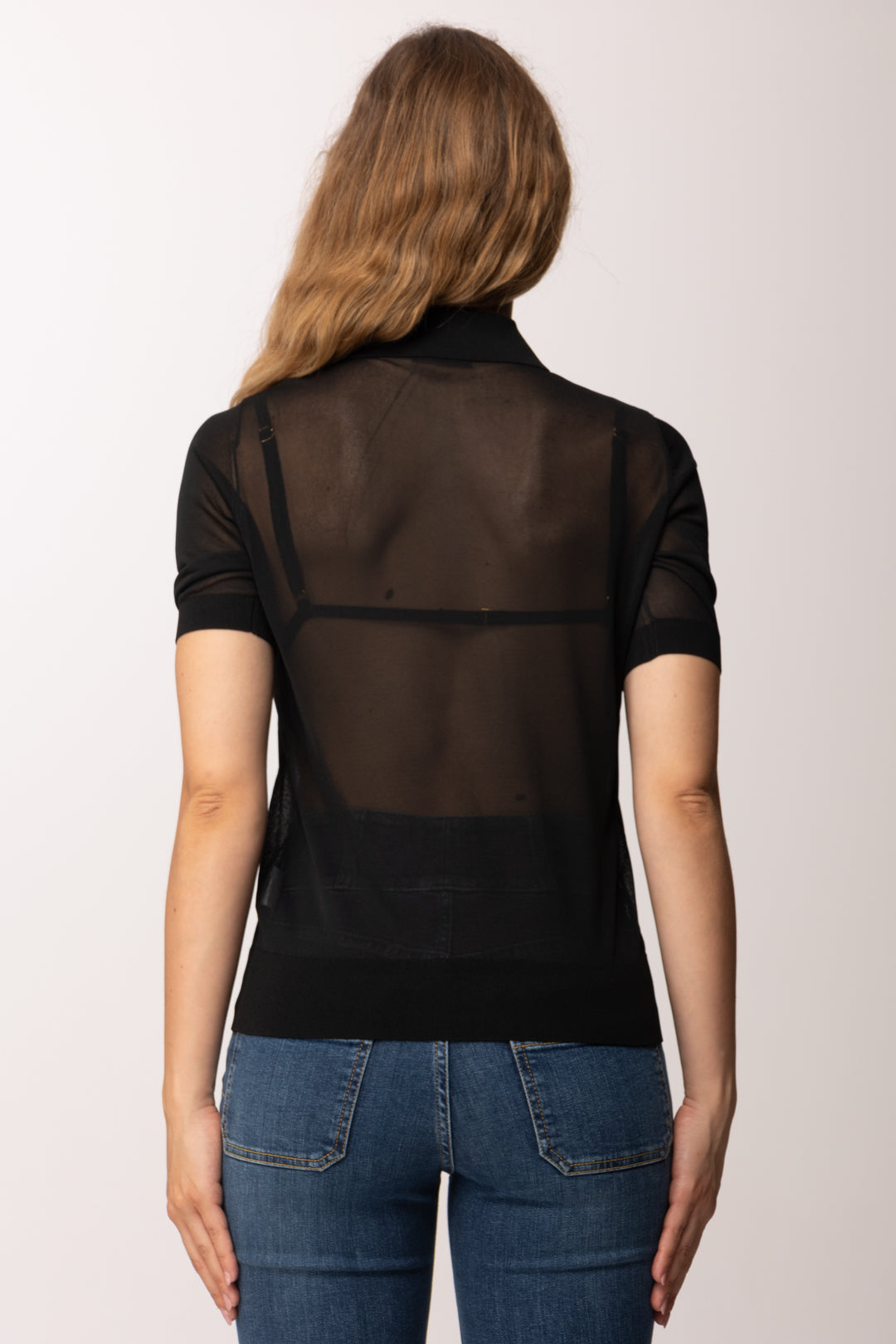 Elisabetta Franchi Polo In Maglia Velata con Bottoni Logo MK80B63E2 NERO