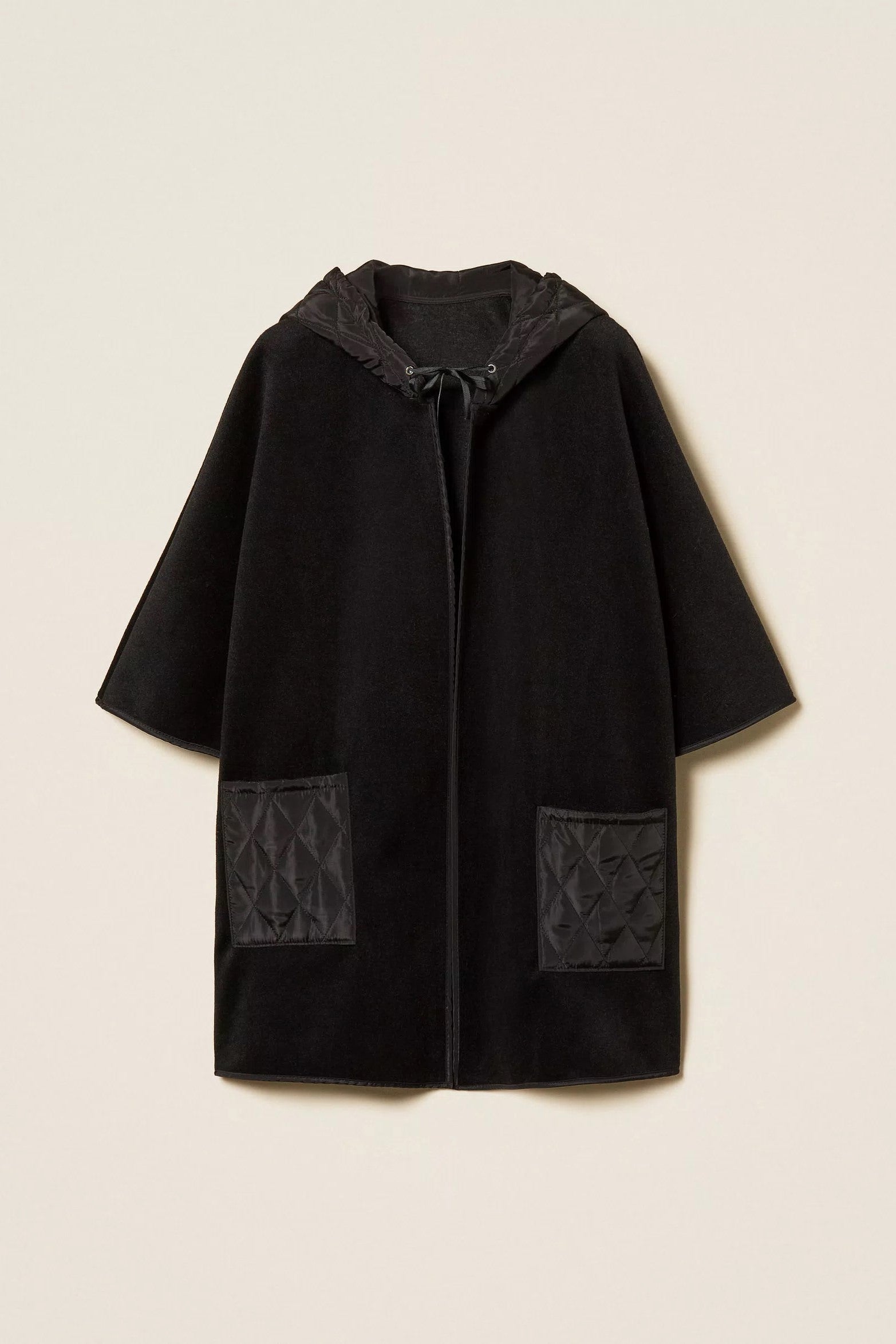 Twin-set Poncho In Maglia con Tasche e Cappuccio 252TA4240 NERO