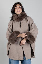 Twin-set Poncho In Panno con Faux Fur 262TO5730 MASTICE MELANGE