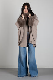 Twin-set Poncho In Panno con Faux Fur 262TO5730 MASTICE MELANGE