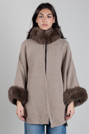 Twin-set Poncho In Panno con Faux Fur 262TO5730 MASTICE MELANGE