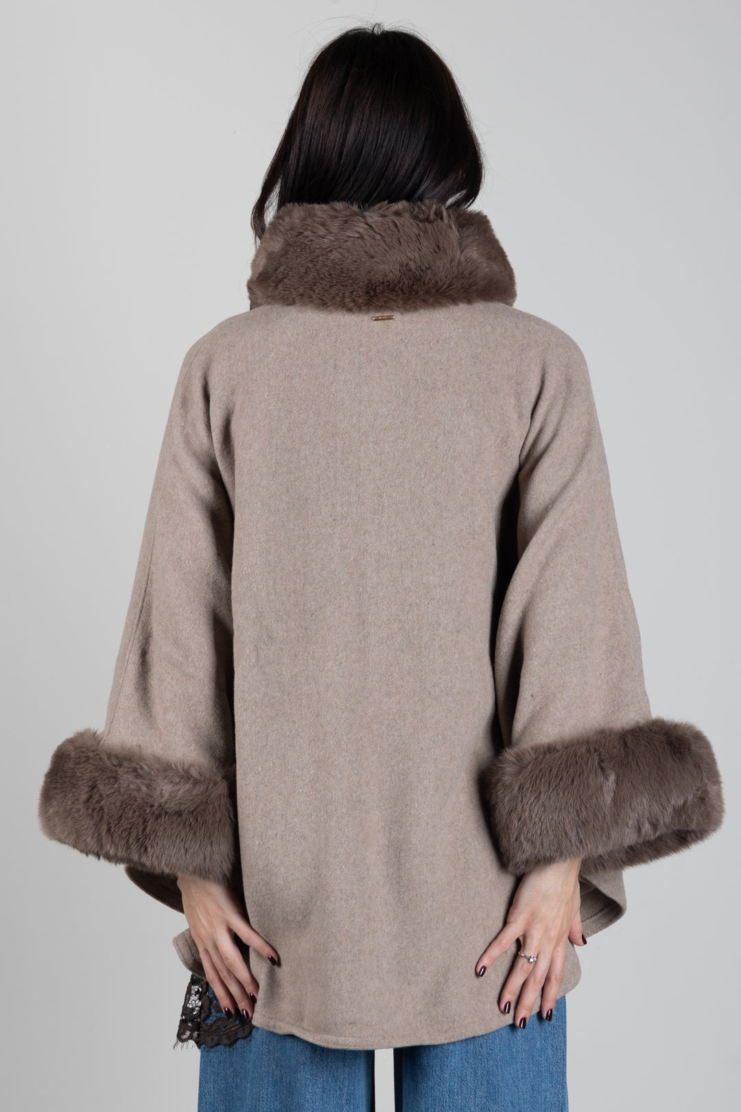 Twin-set Poncho In Panno con Faux Fur 262TO5730 MASTICE MELANGE