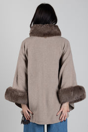 Twin-set Poncho In Panno con Faux Fur 262TO5730 MASTICE MELANGE