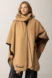 Twin-set Poncho In Panno con Sciarpa 252TO5170 BIC.ALPACA/NERO