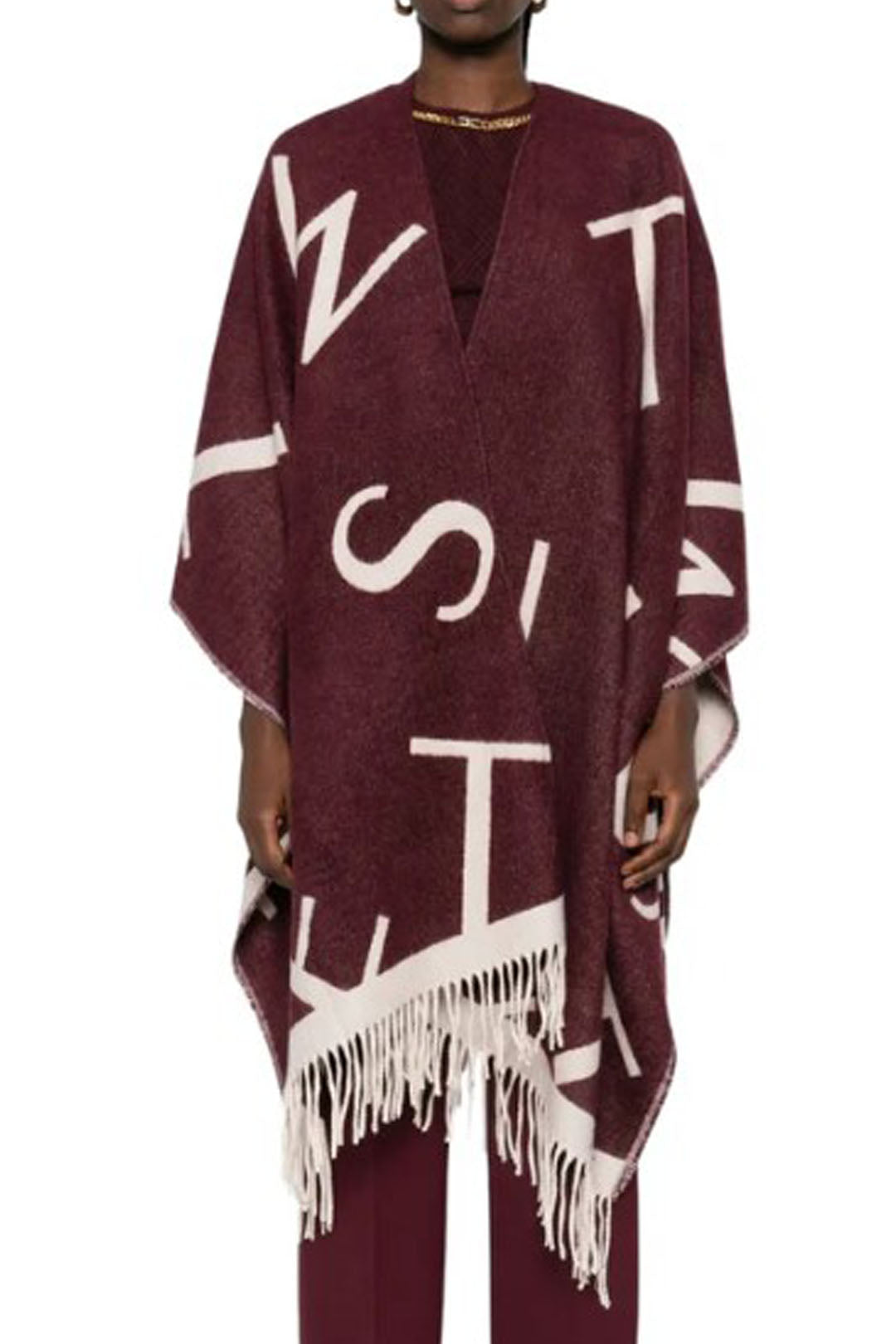 Twin-set Poncho Jacquard Logo Lettering con Frange 252TA4220 WINETASTING