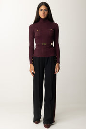 Maglia Dolcevita MK11B46E2 rouge noir e Pantalone Dritto In Crêpe Enver Satin PA04046E2 Nero Elisabetta Franchi