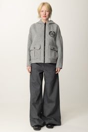 GB00147E2 GRIGIO MELANGE Elisabetta Franchi Giubbotto Over con Cappuccio e Stemma e 8P0610 D080S Gray Denim Patrizia Pepe Jeans Wide Leg