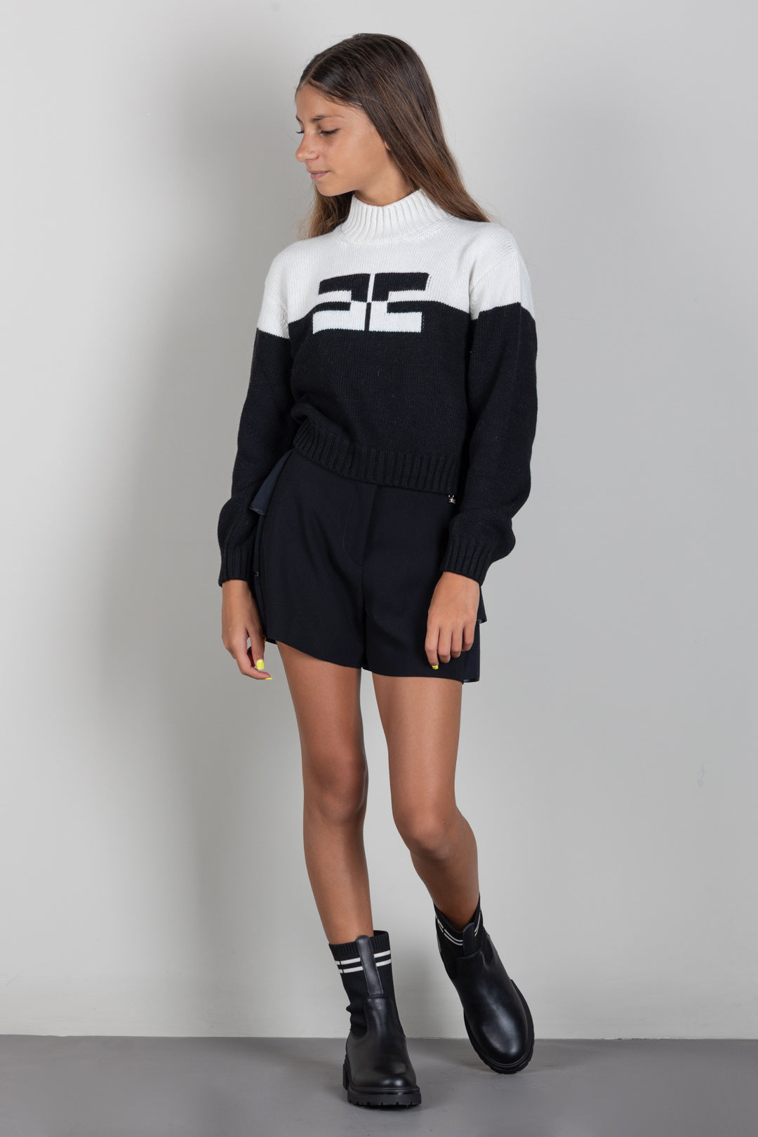 Elisabetta Franchi Bambina Pull a Collo Alto con Logo EFMA215CFL098.D748