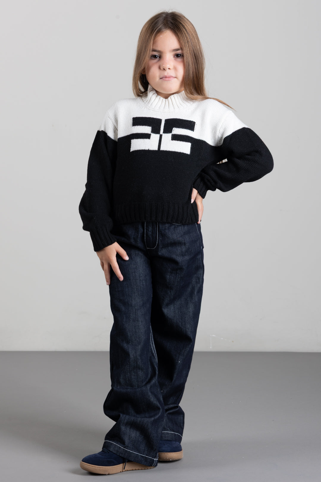 Elisabetta Franchi Bambina Pull a Collo Alto con Logo EFMA215CFL098.D748