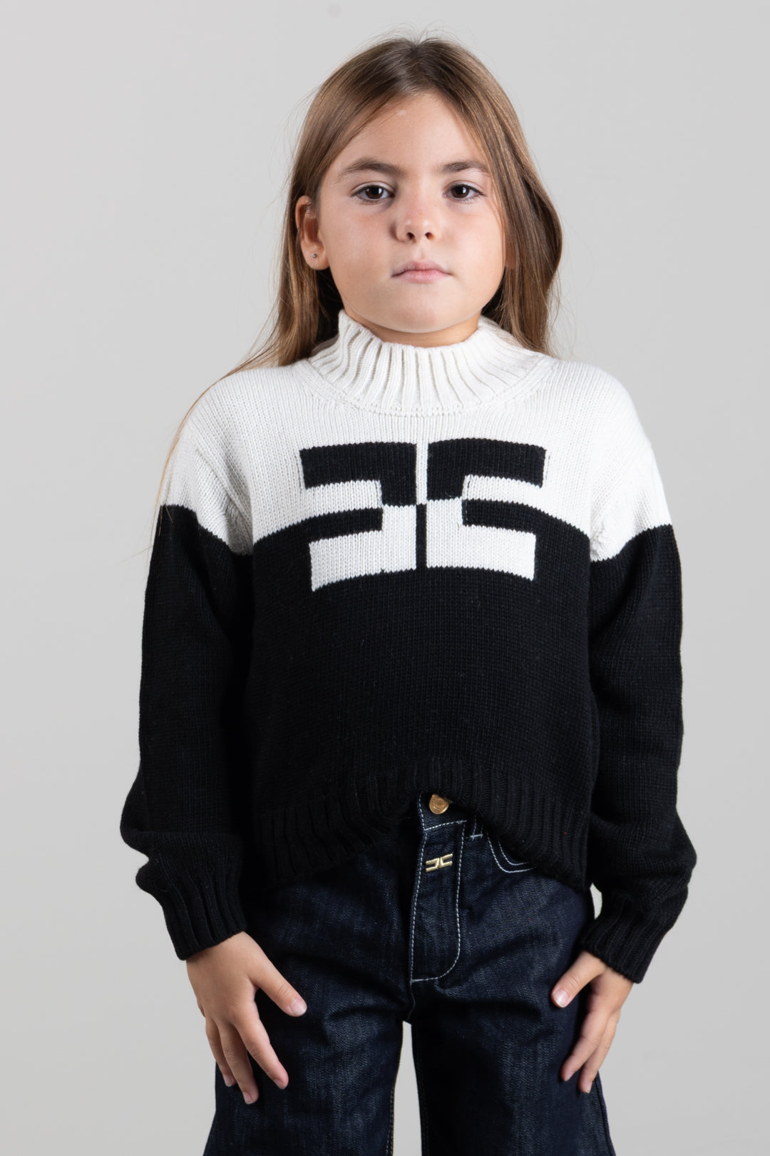Elisabetta Franchi Bambina Pull a Collo Alto con Logo EFMA215CFL098.D748