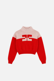 Elisabetta Franchi Bambina Pull Bicolore a Collo Alto con Logo EFMA215CFL098.D641