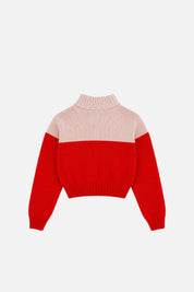Elisabetta Franchi Bambina Pull Bicolore a Collo Alto con Logo EFMA215CFL098.D641