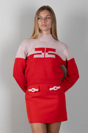 Elisabetta Franchi Bambina Pull Bicolore a Collo Alto con Logo EFMA215CFL098.D641