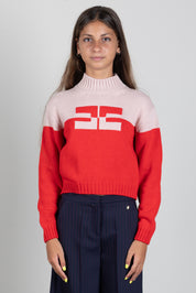 Elisabetta Franchi Bambina Pull Bicolore a Collo Alto con Logo EFMA215CFL098.D641