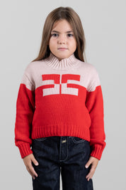 Elisabetta Franchi Bambina Pull Bicolore a Collo Alto con Logo EFMA215CFL098.D641