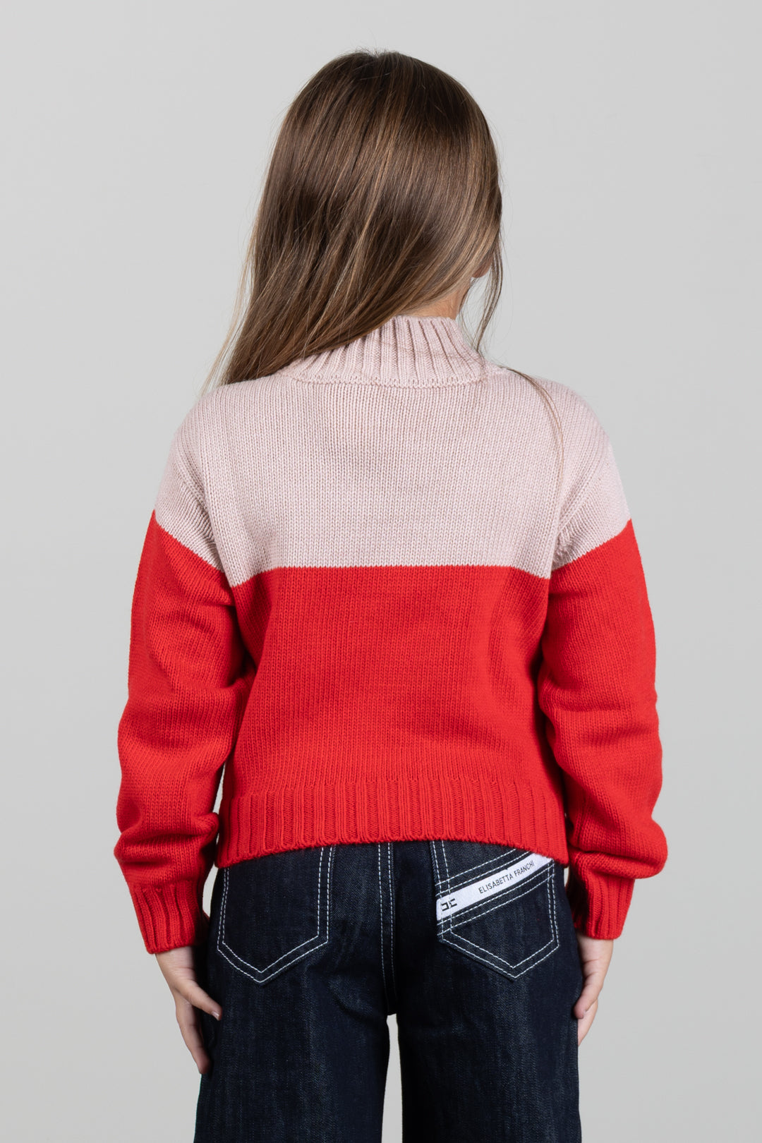 Elisabetta Franchi Bambina Pull Bicolore a Collo Alto con Logo EFMA215CFL098.D641