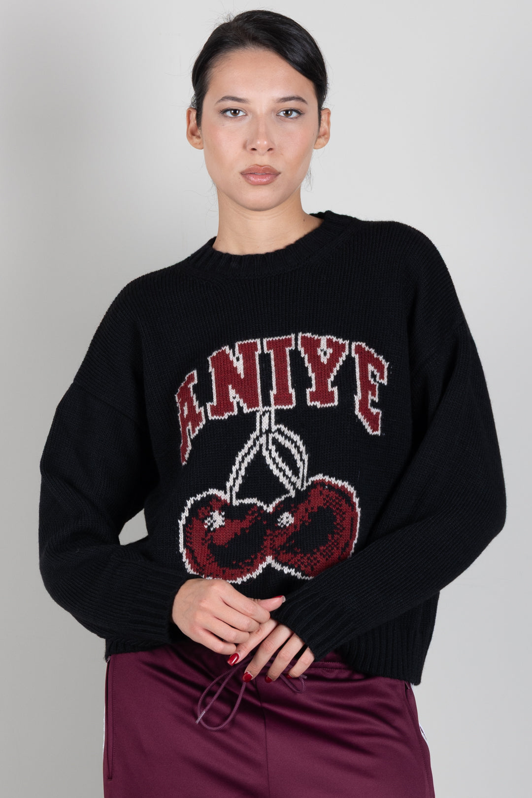 Aniye By Pullover Cherry con Stampa Ciliegie 181506 BLACK :AI26