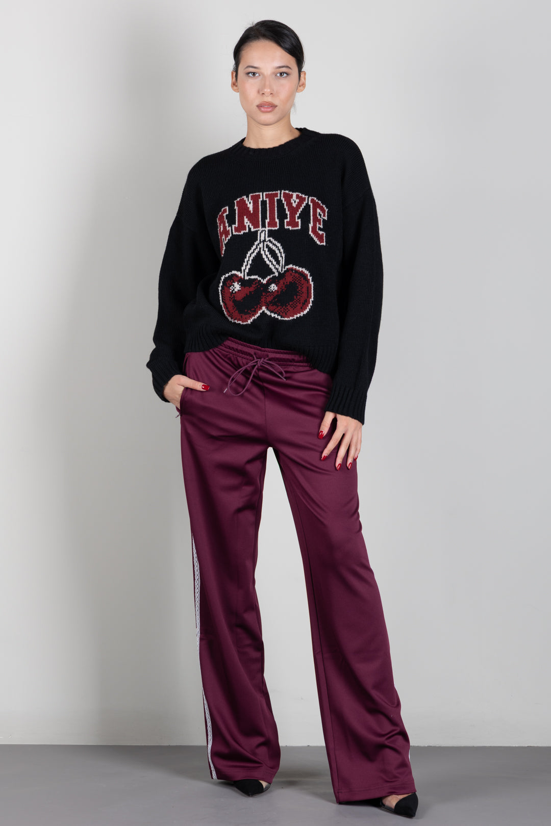 Aniye By Pullover Cherry con Stampa Ciliegie 181506 BLACK :AI26