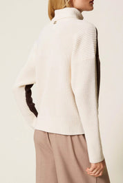 Twin-set Pullover Dolcevita Bicolor 252TF3023 BIC.CHOCOLATE NOIR/NEVE