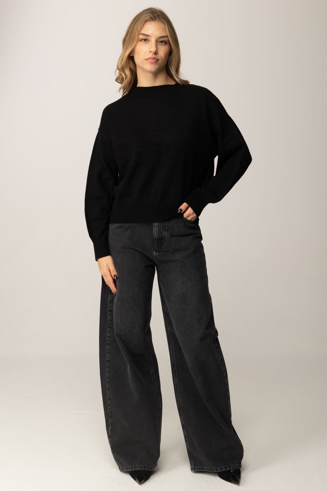 Replay Pullover Girocollo con Maniche Ampie DK3901.000.G23372 BLACK