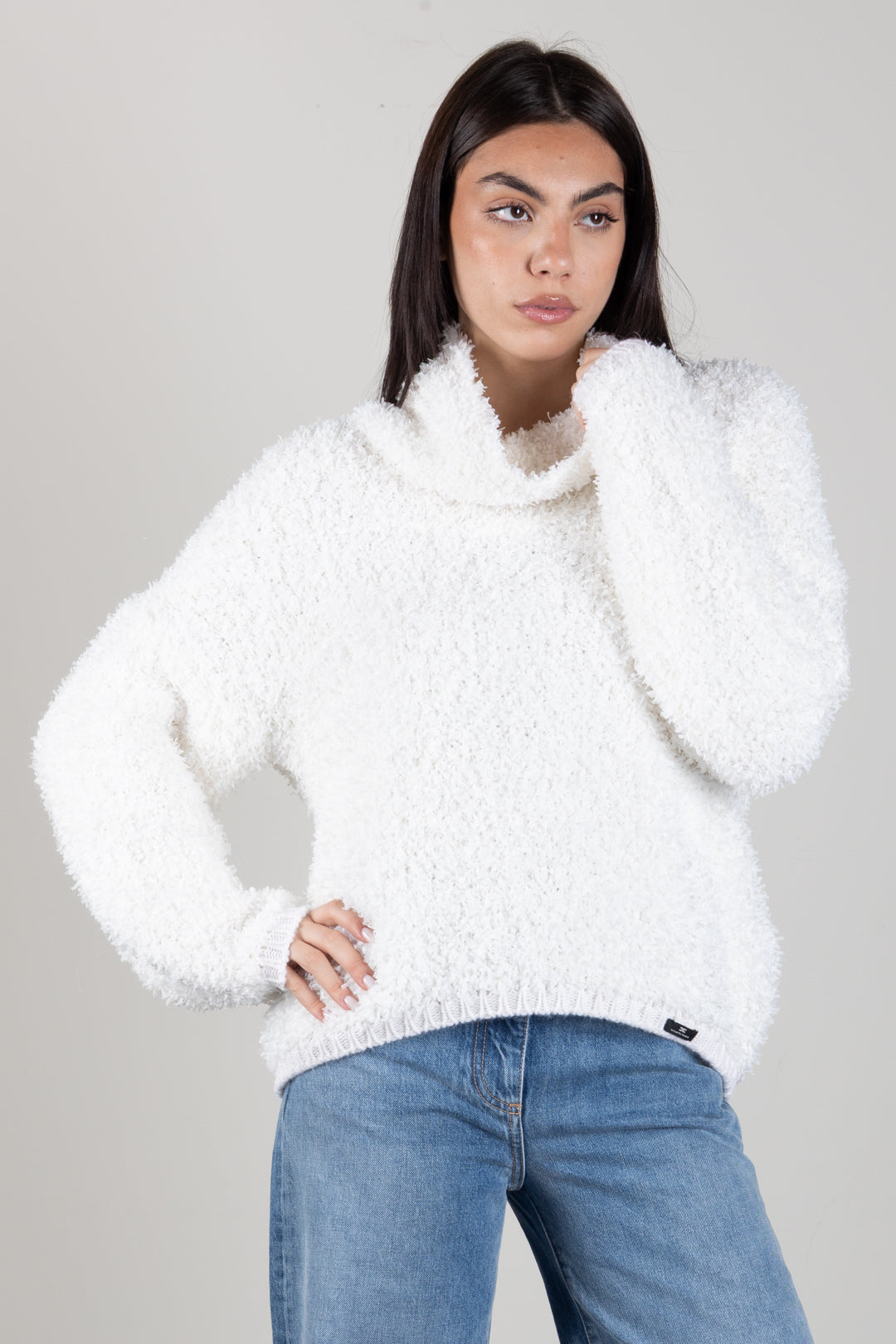 Elisabetta Franchi Pullover In Fleece Effetto Spugna MK33T67E2 AVORIO