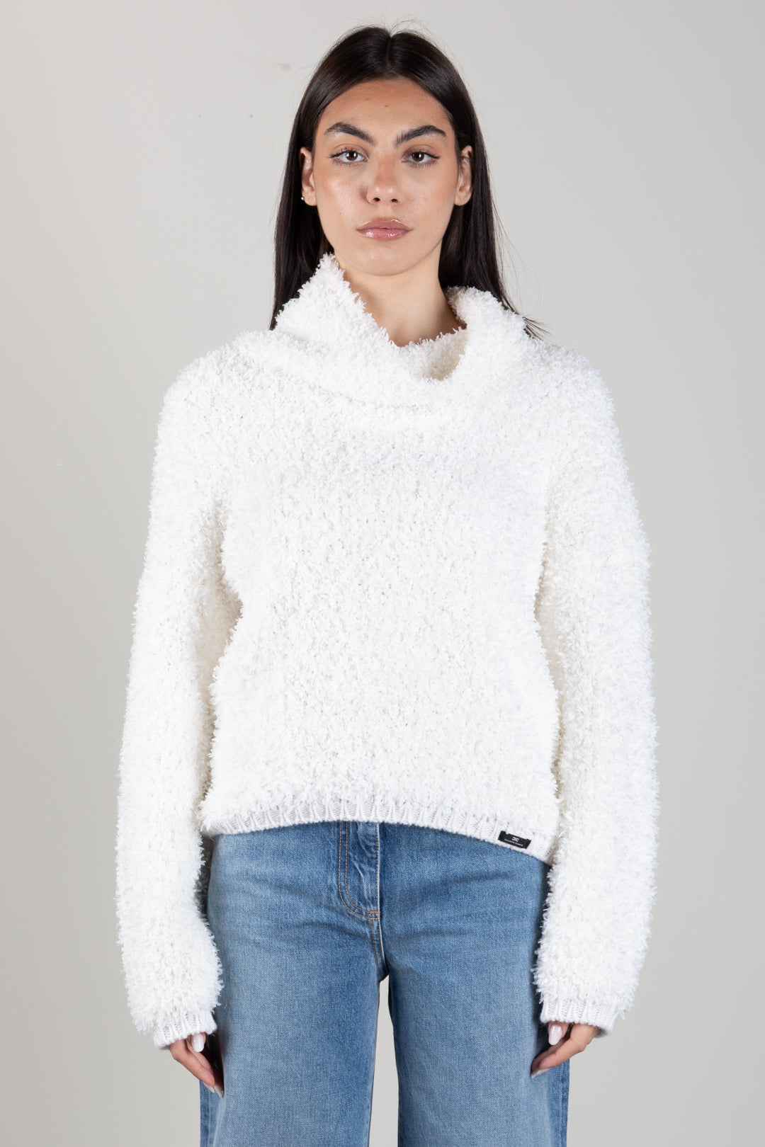 Elisabetta Franchi Pullover In Fleece Effetto Spugna MK33T67E2 AVORIO